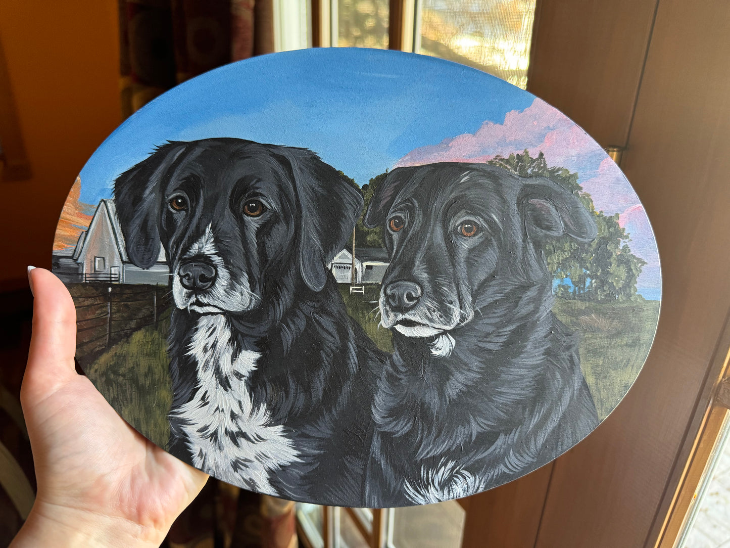 2 Pets On Oval Birch Panel