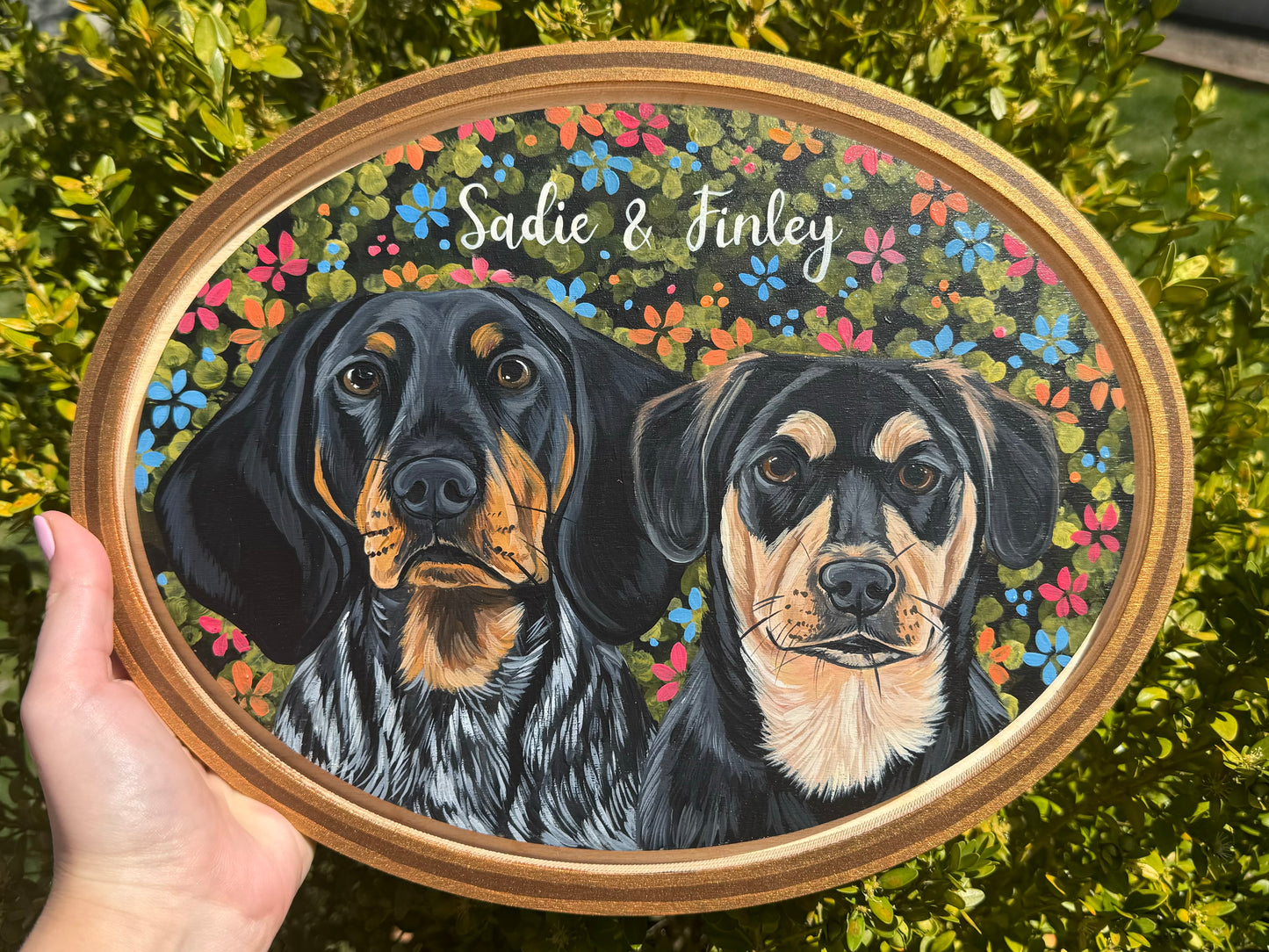 2 Pets On Oval Birch Panel