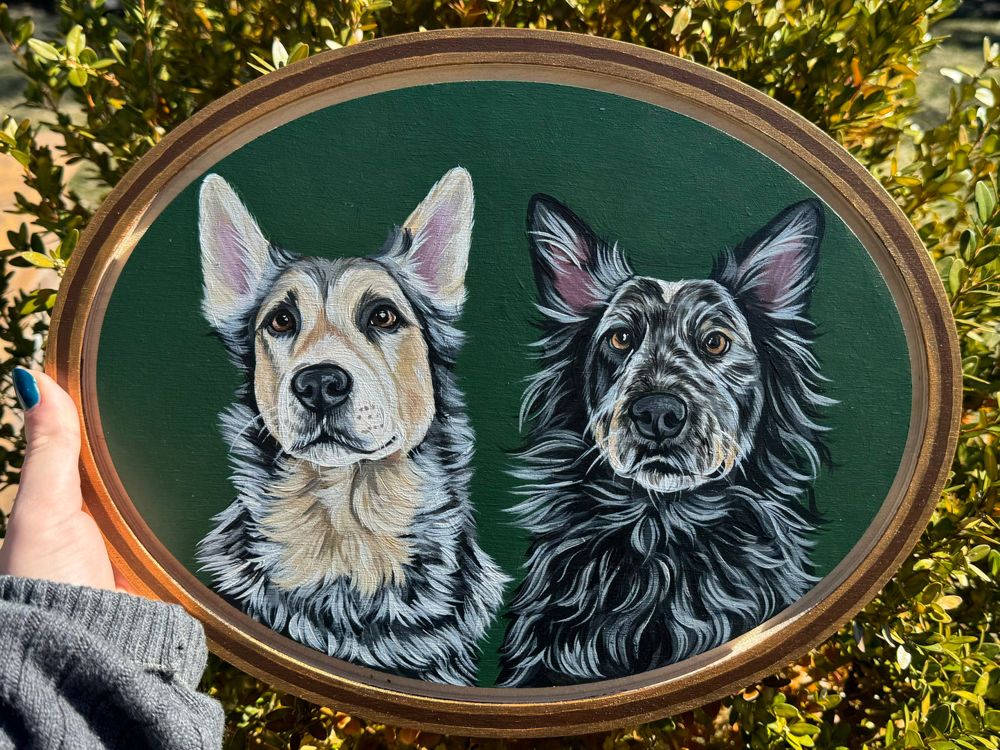 2 Pets On Oval Birch Panel